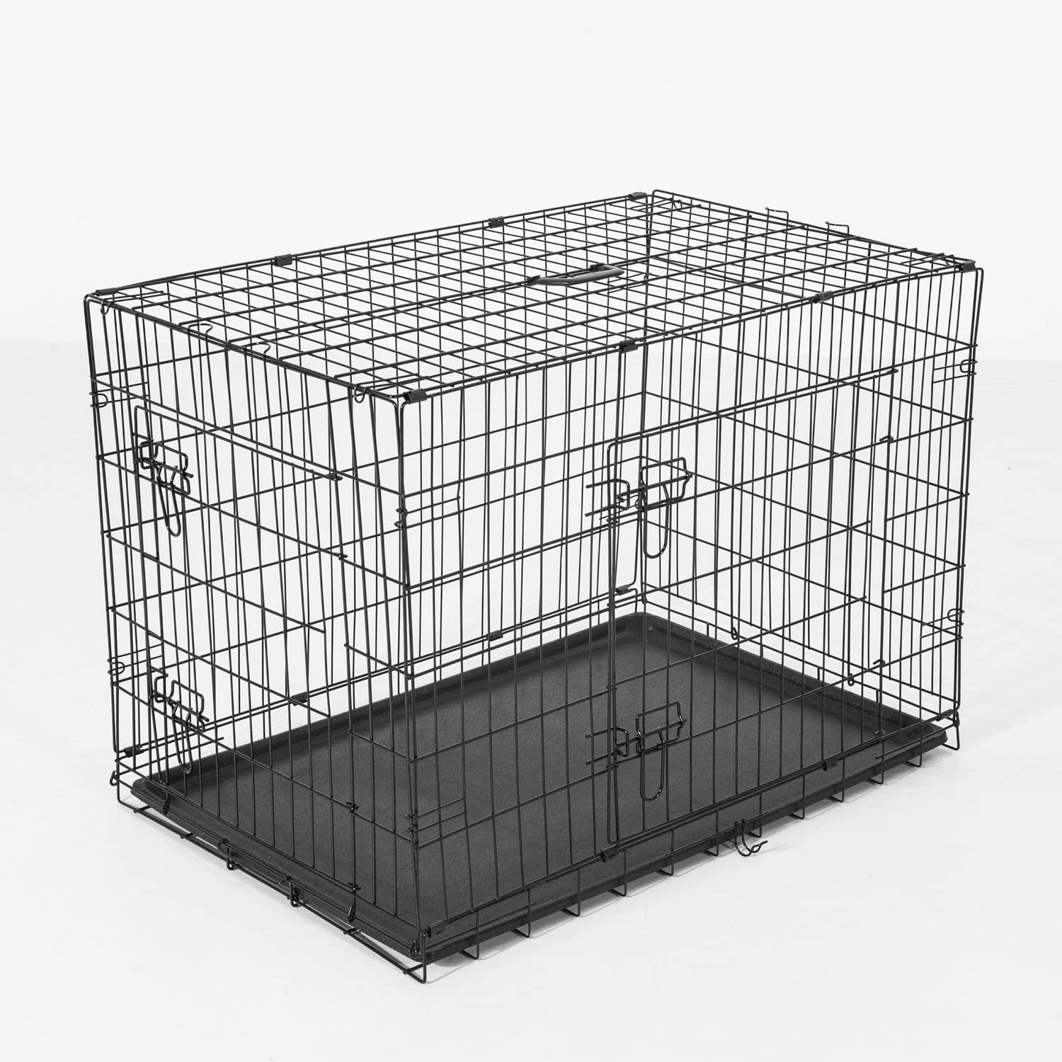 il nero Ellie-Bo Crate inclinato cucciolo gabbia pieghevole cane con non-Chew vassoio di metallo con inclinato anteriore per auto da 30 pollici media 